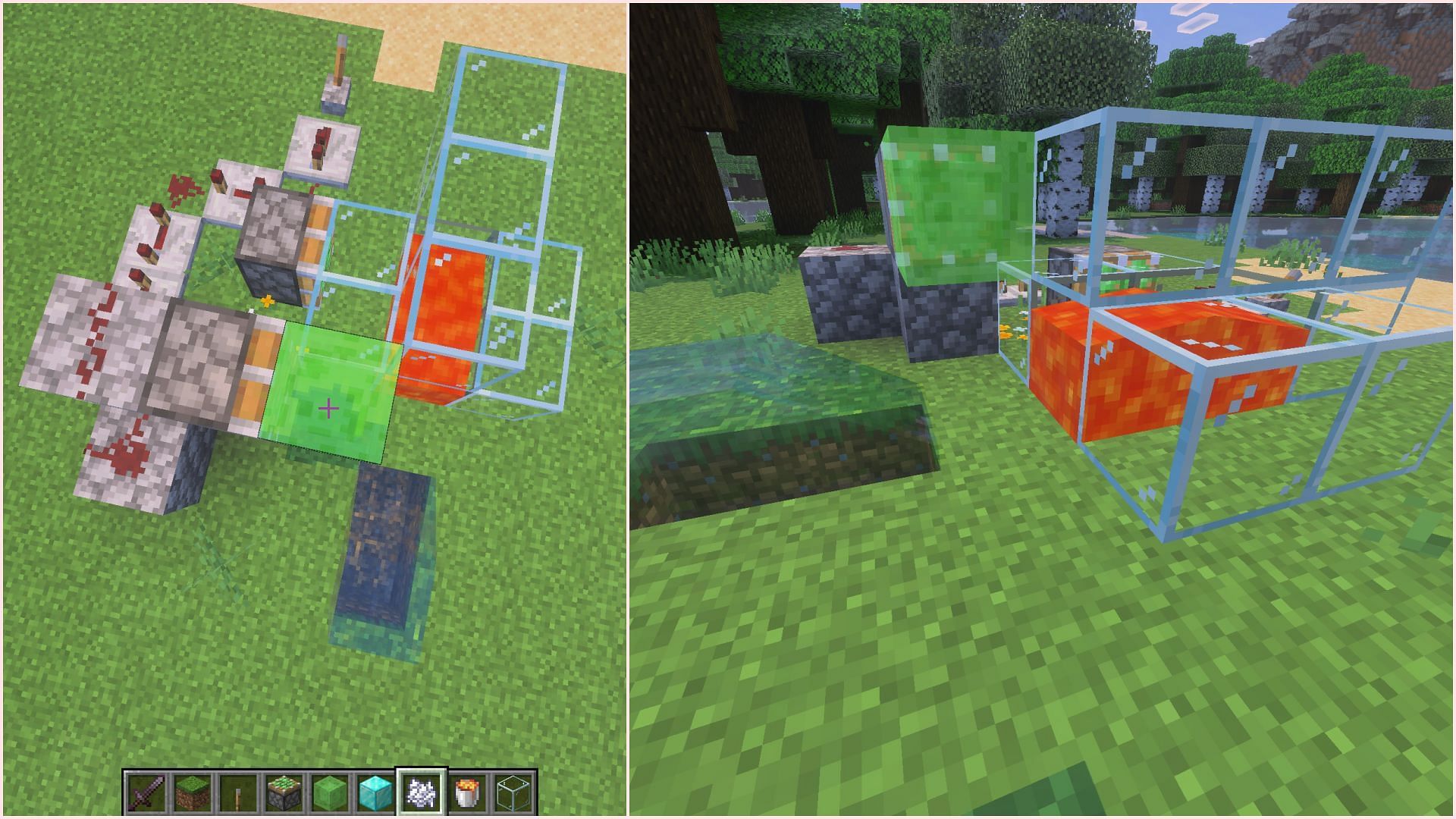 The rest of the contraption with pistons and sticky pistons (Image via Sportskeeda Gaming || Mojang Studios)